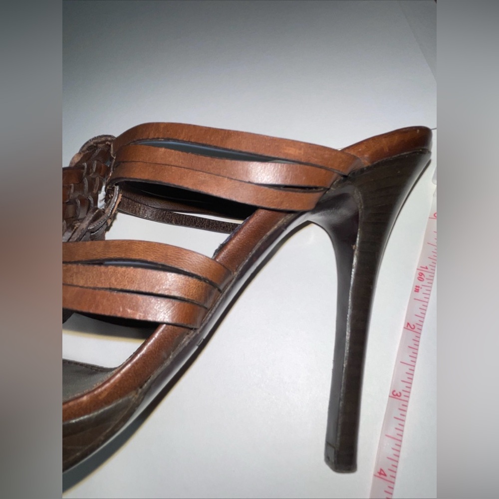 RALPH LAUREN COLLECTION PURPLE LABEL BROWN LEATHER HEELS ANKLE STRAP 7.5 ITALY - Picture 12 of 16